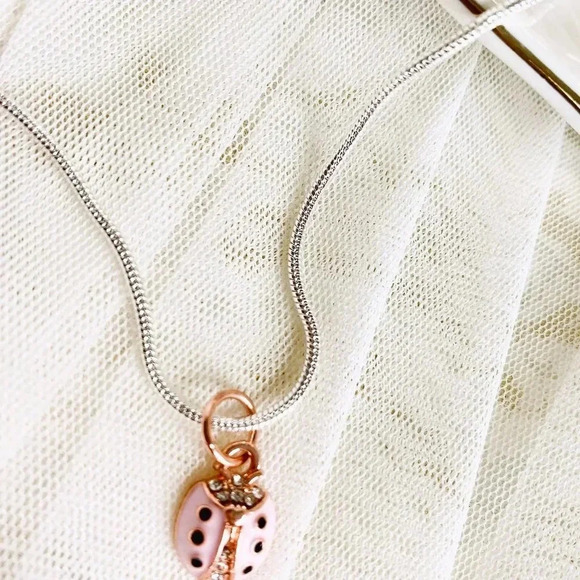 Cute Pink LadyBug Rose Goldplated Pendant Silver plated Necklace 18" - Picture 4 of 10